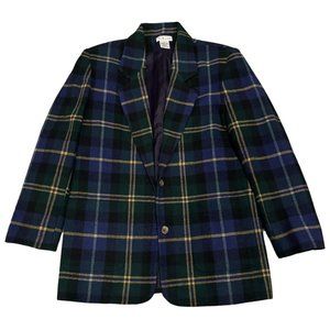 VTG Talbots Womens Blazer Jacket Blue Plaid Wool Mix Long Sleeve Button Up Small